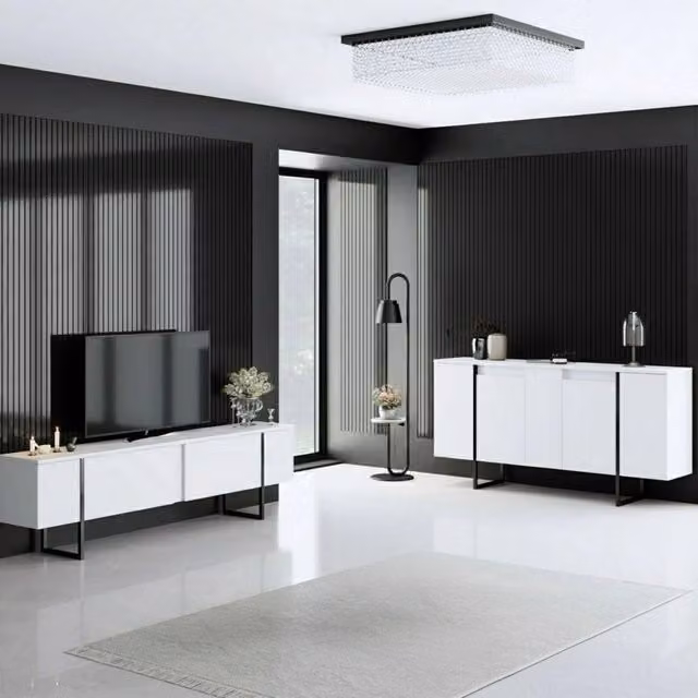 Pignano, set Mobili da Soggiorno Modulabile, Bianco
