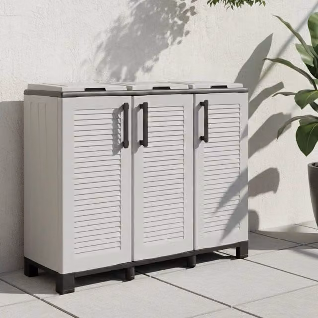 Pattumiera Apix DMORA in plastica Grigio Chiaro e Nero, Capacità 330 litri, L: 102 cm, P: 37 cm, H: 90 cm