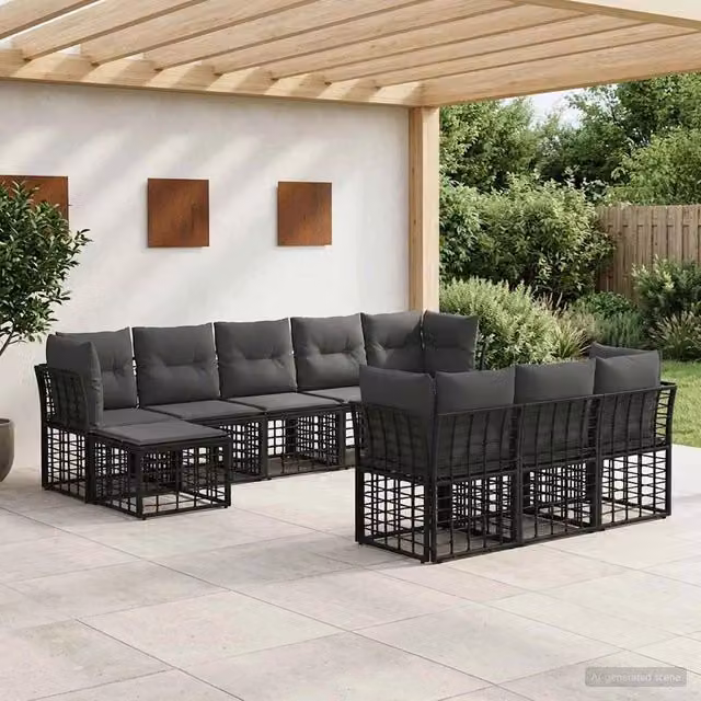 Set di divani da esterno Nero e Grigio scuro Poliestere 3437569