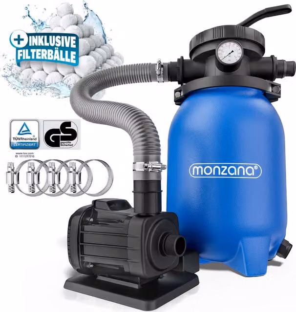 Impianto di filtrazione a sabbia MZPF180 da 5000 l/h a 15000 l per piscine con sfere filtranti e valvola a 7 vie