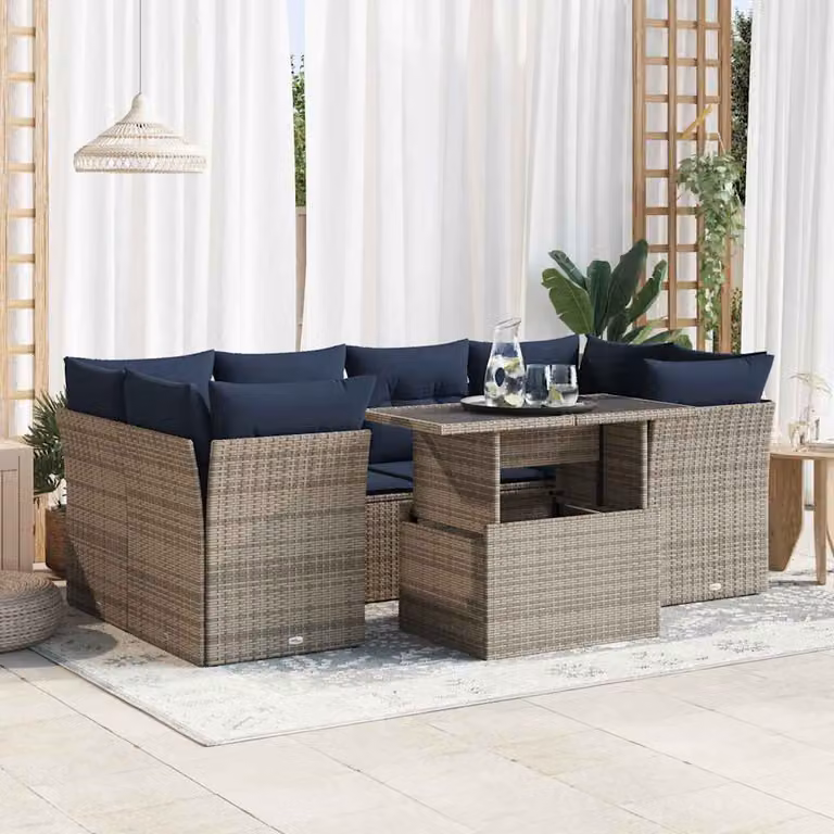 Maison Exclusive - Set Divani da Giardino 7pz con Cuscini Grigio Polyrattan Acacia