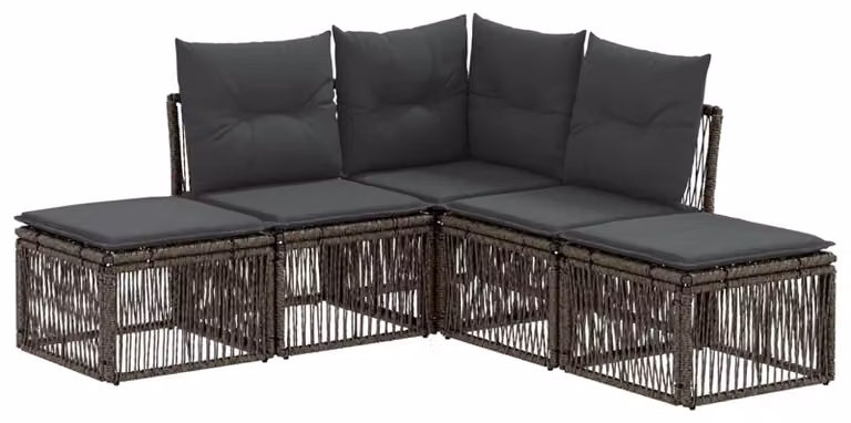 Set di divani da giardino, 5 pezzi, colore grigio, in rattan sintetico