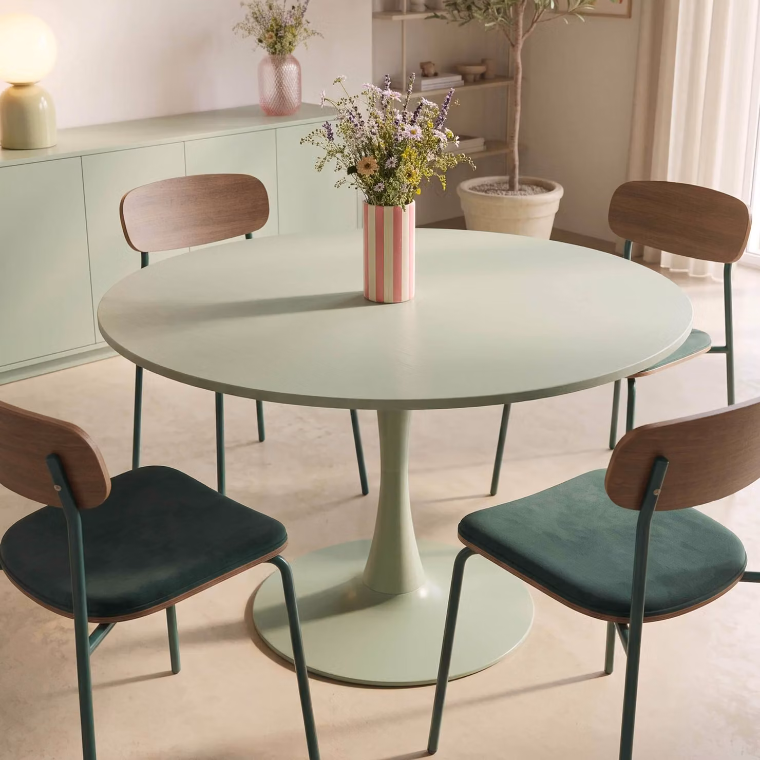 Tavolo rotondo per 4 persone, diametro 100 cm, verde - Oviala Fancy