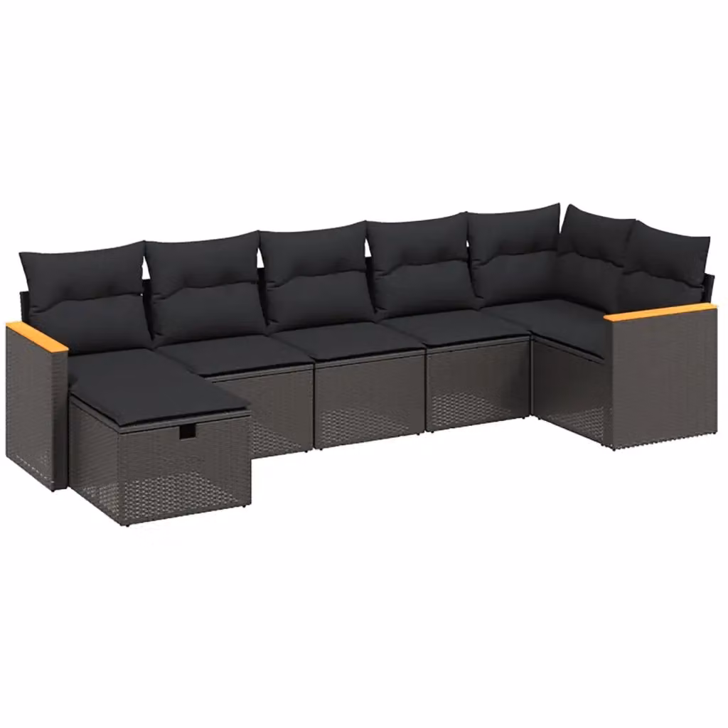 vidaXL Set Divani da Giardino a L con Cuscini 7pz Nero in Polyrattan e Acciaio – 2