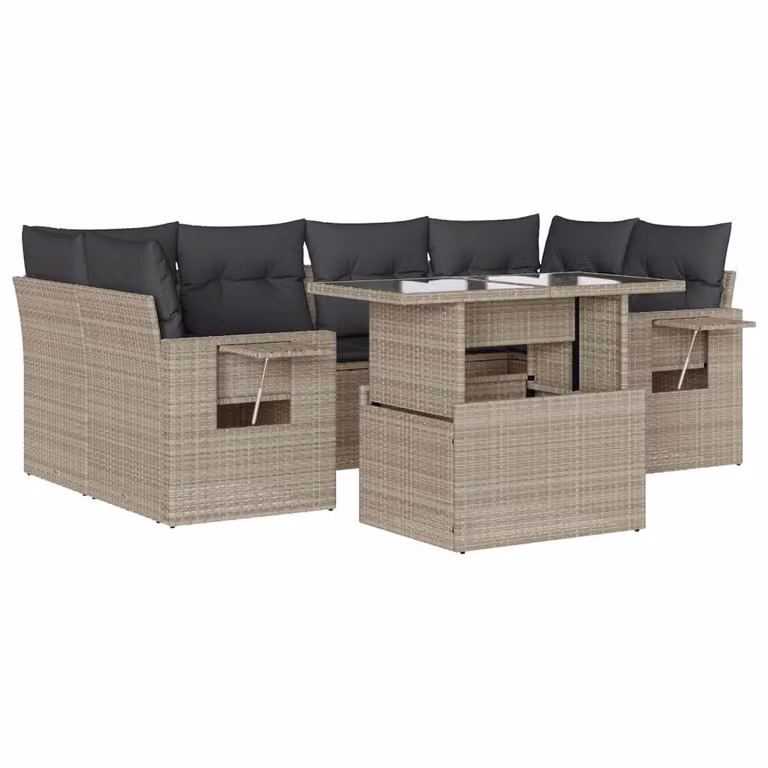 Set Divani da Giardino 7pz con Cuscini Grigio Chiaro Polyrattan