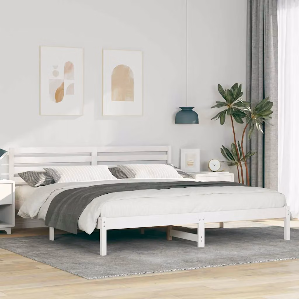Struttura del letto moderna vidaXL in pino massello bianco 200 x 200 cm – 1