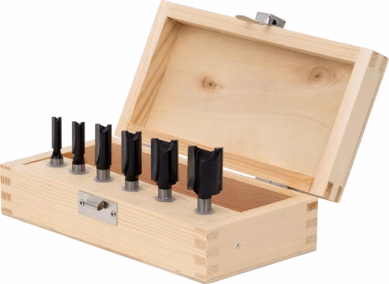 Assortimento di frese per scanalature STIER, taglienti in metallo duro, 6 pezzi, 8 mm, punte per frese per legno, punte per frese angolari (8 mm), set di punte per frese, robusto e durevole, modellatura, fresatura a mano libera