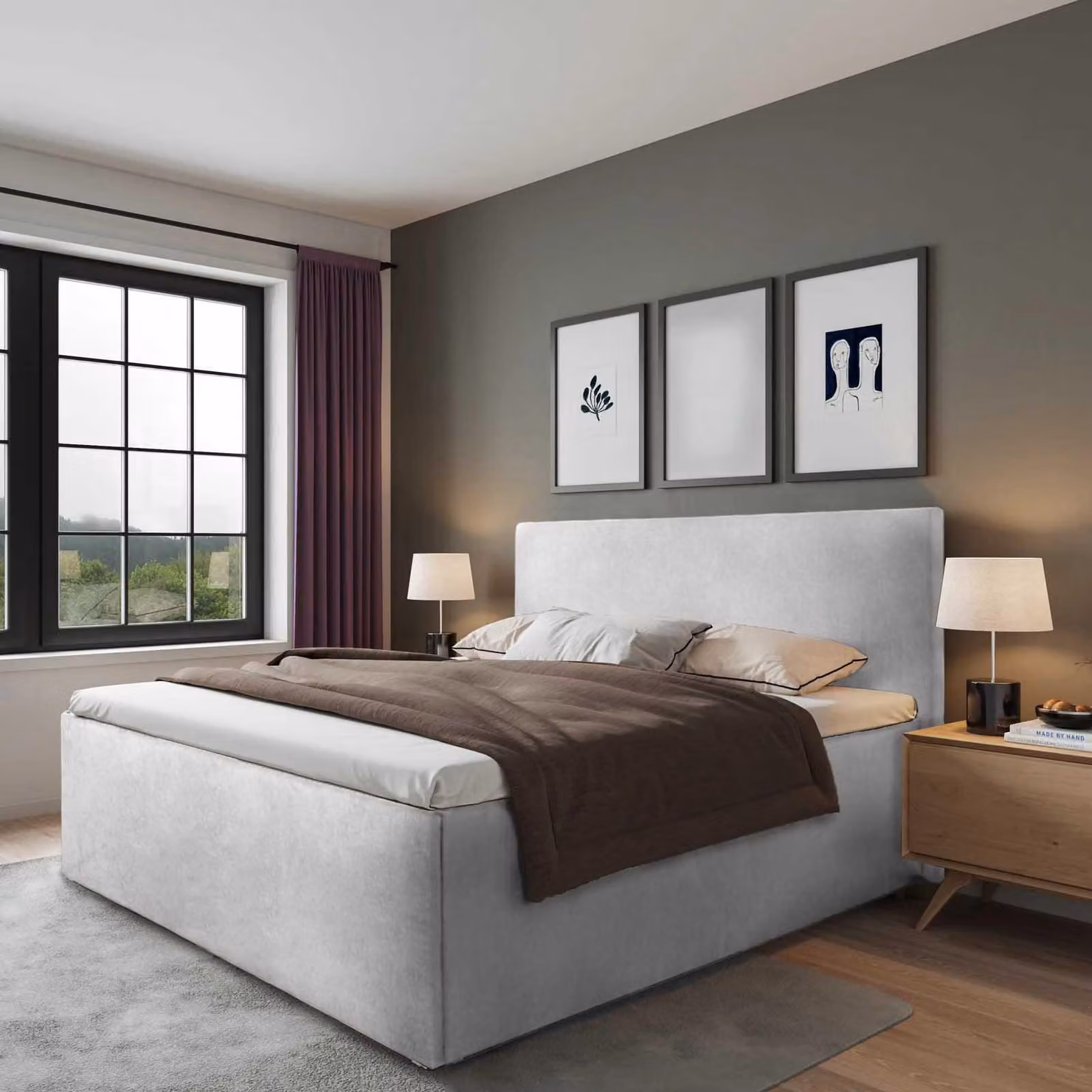 Letto imbottito Gent Grey 120 x 200 x 40 cm Rete con materasso H2 di alta qualità (fino a 100 kg) e rete a doghe
