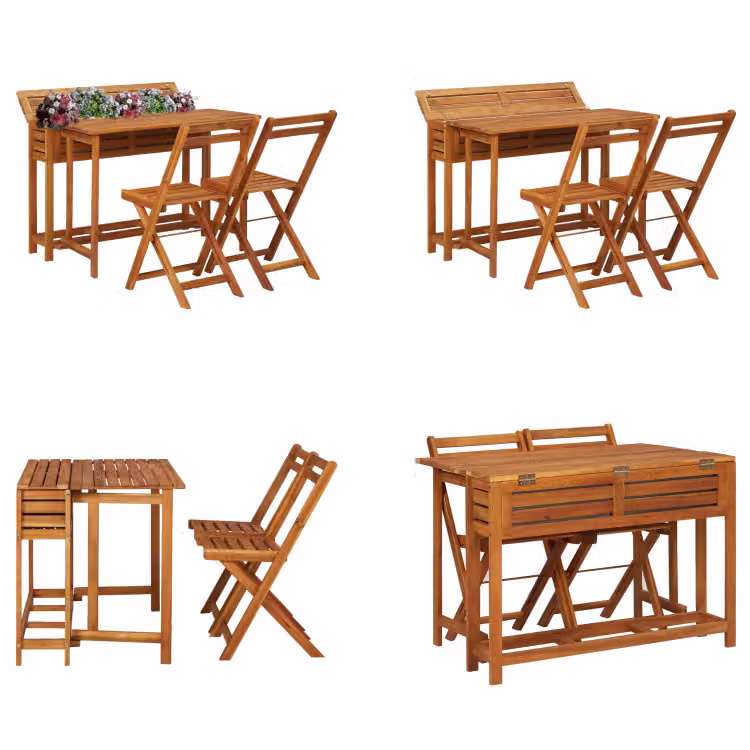 vidaXL Tavolo da giardino con letto rialzato e 2 sedie in legno massiccio di acacia - Letto rialzato con sedia - Letto rialzato con sedie - Tavolo da giardino con sedia - Tavolo da giardino con sedie