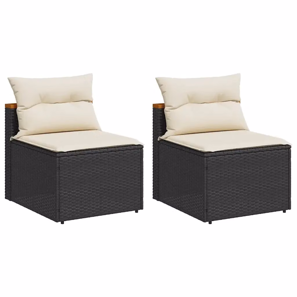 Divano da giardino Design Mania in polyrattan nero con cuscini bianchi e rivestimenti rimovibili – 2