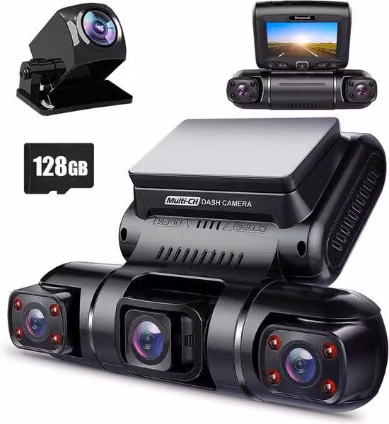 Dashcam Full HD con visione notturna e sensore di movimento - Kit a doppia telecamera - Funzione di zoom - Modalità di parcheggio - Registrazione continua - Con slot per scheda SD