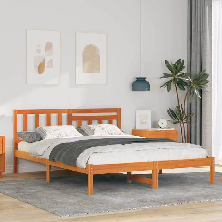 Struttura del letto moderna vidaXL in pino massello marrone cerato L 120 x P 200 cm