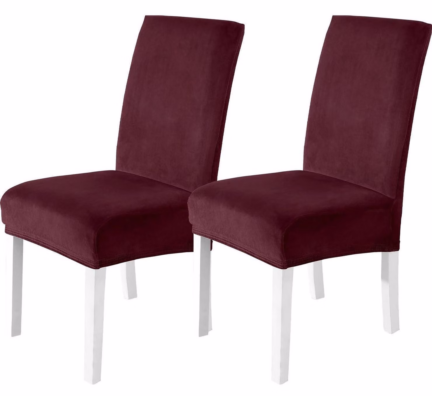 Copridivani in velluto, set da 2, color bordeaux, elasticizzati, lavabili, adatti a poltrone alte e sedie a schienale curvo