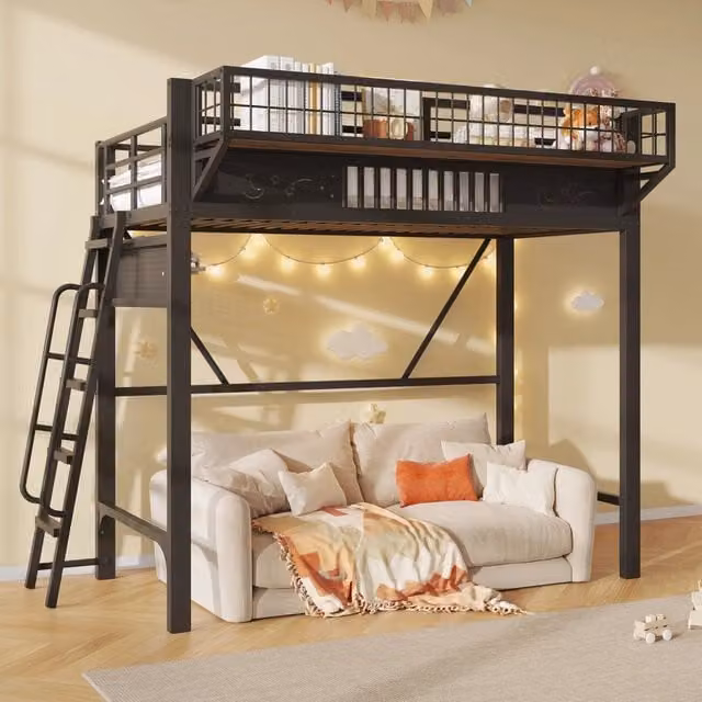 letto a castello metallo nero 90 x 200 cm