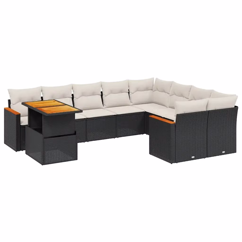 vidaXL Set Divani da Giardino a L in Polyrattan Nero con Cuscini e Tavolino da Esterno – 2