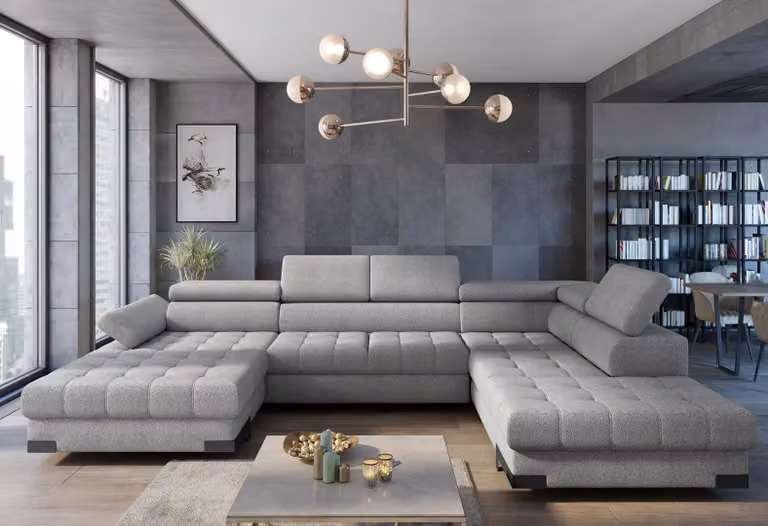 Divano angolare in tessuto per la zona giorno Letto a U funzione divano design imbottitura tessile angolare