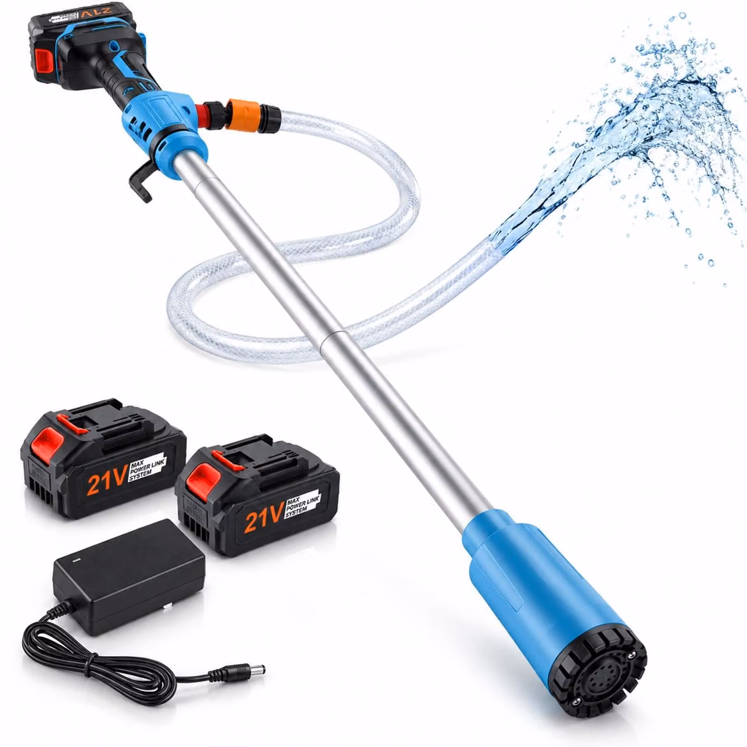 Pompa per acqua senza fili – Pompa per serbatoi di raccolta dell'acqua, con 2 batterie da 4,0 Ah – 18 V – Compatta e mobile – Ideale per giardino e piscina
