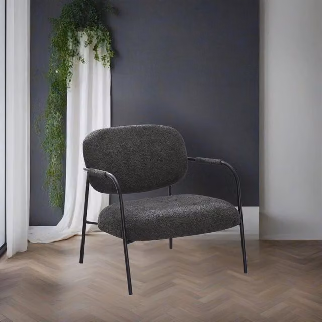 Poltrona moderna in tessuto teddy con struttura in metallo nero e colore grigio scuro – 1