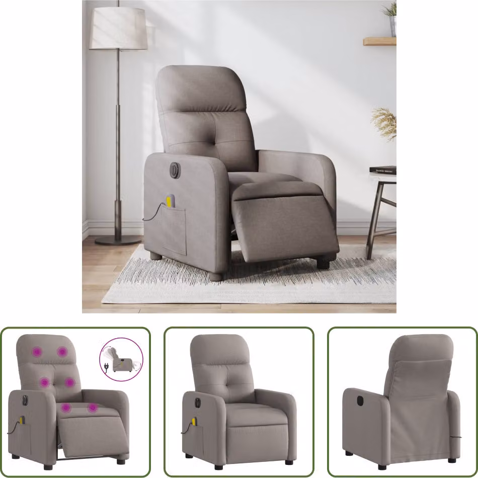 The Living Store Sedia Massaggiante Elettrica Tessuto Taupe