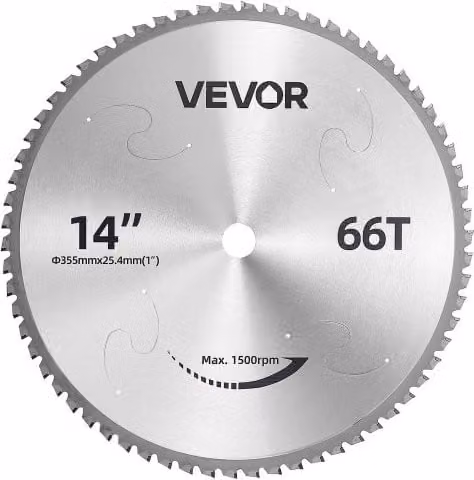 Lama per troncatrice VEVOR con 66 denti in cermet per taglio a freddo di metalli e acciaio inossidabile, diametro 355,6 mm, colore argento