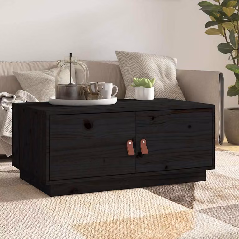 vidaXL Tavolino da Salotto Moderno in Legno di Pino Nero L: 80 cm, P: 50 cm, H: 35 cm