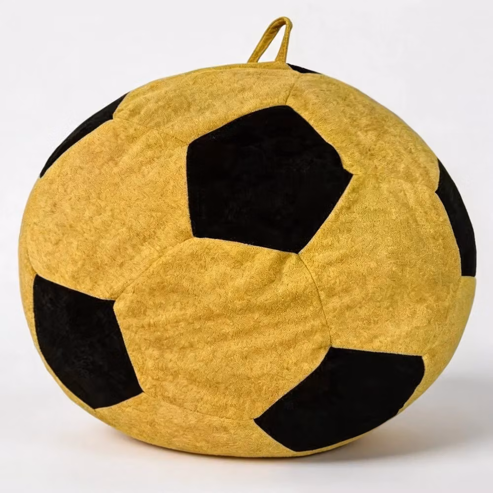 Divano Sacco Minimal a Forma di Pallone da Calcio per Adulti in Tessuto Grigio e Nero con Maniglia per Trasporto – 2