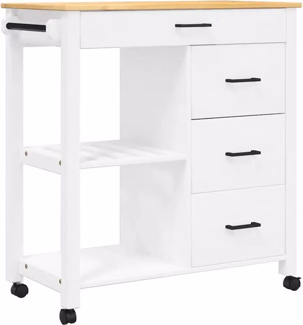 Carrello da Cucina MONZA 84x40x88,5 cm in Legno Massello di Pino CFW1864266
