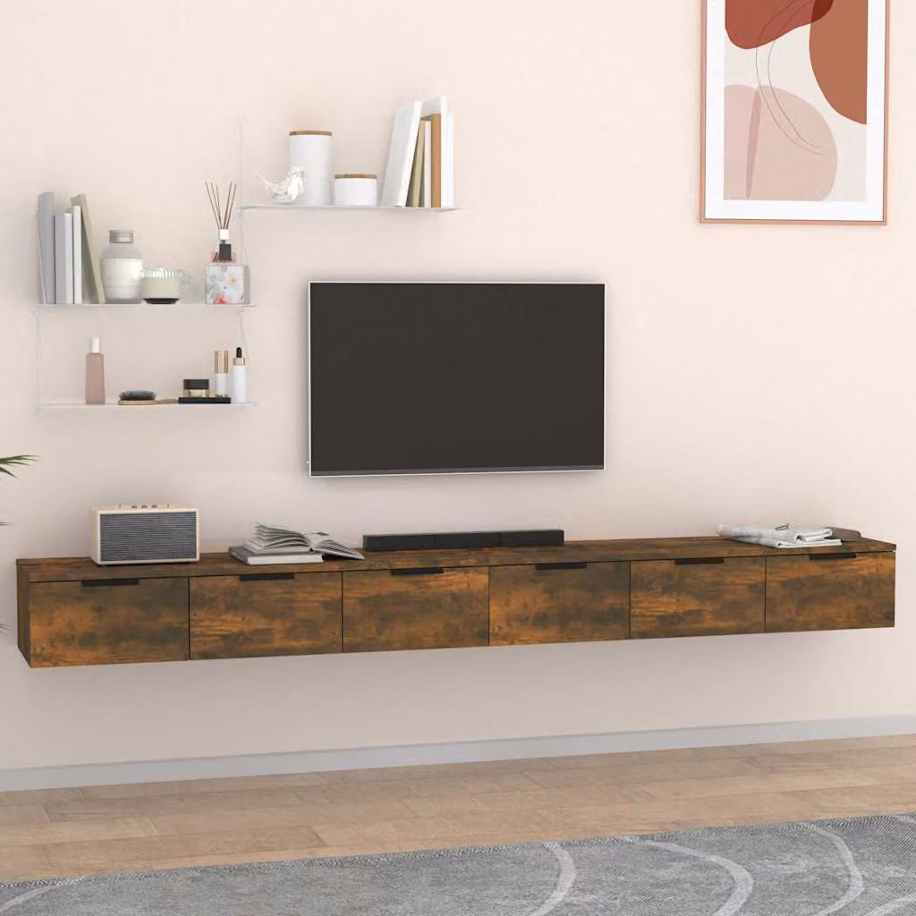 Set di 2 Mobili a Muro vidaXL in Legno Multistrato e MDF, Colore Rovere Fumo, L 102 x P 30 x H 20 cm