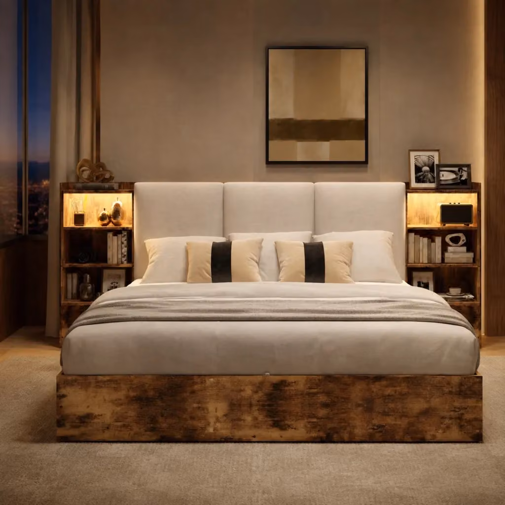 Letto contenitore Mivray con vano idraulico, testiera imbottita e illuminazione LED a 7 colori, colore marrone, L/P: 180 x 200 cm – 2
