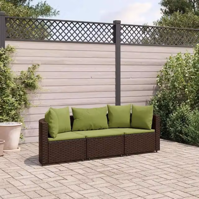 Set Divano da Giardino 3 pz con Cuscini Marrone in Polyrattan 3308454