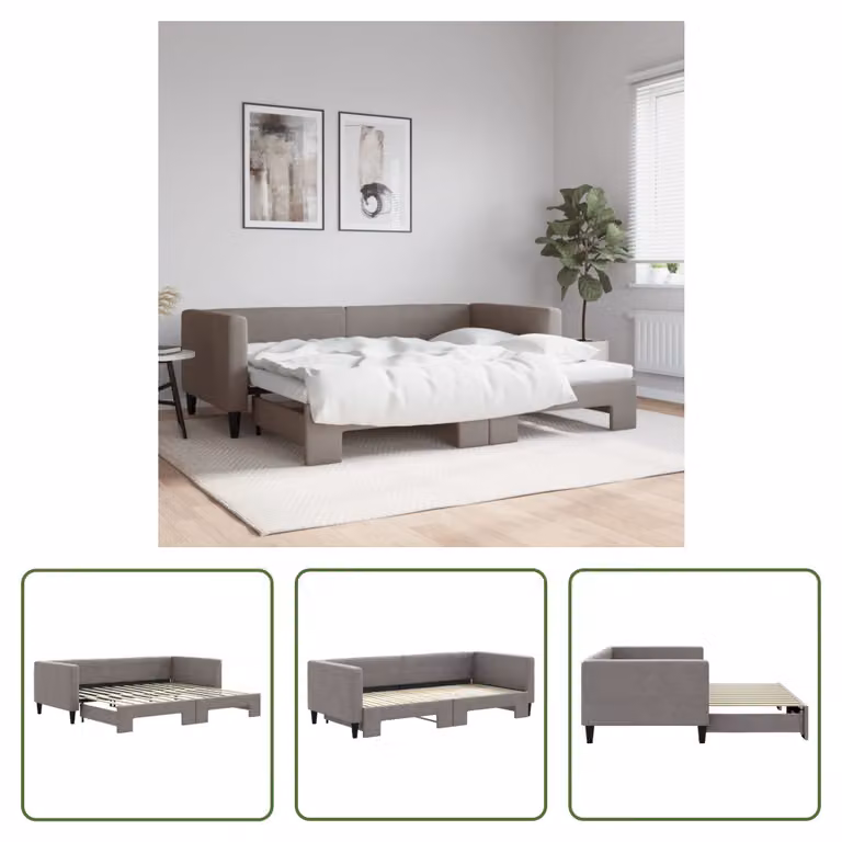 The Living Store letto da giorno allungabile taupe 90x200 cm in tessuto