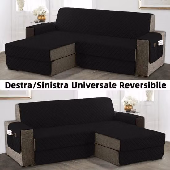 Supporto per divano L-shape, 300 cm, protezione per il divano, impermeabile, ruotabile con cuscino, adatto a tutti i divani, nero