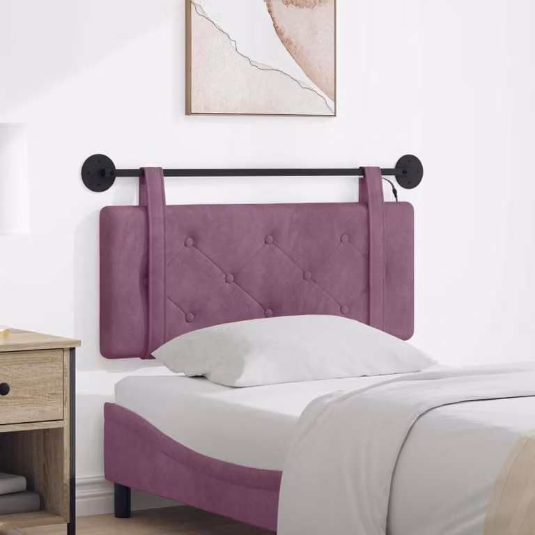 Testiera per letto sospesa vidaXL in velluto viola con illuminazione LED integrata
