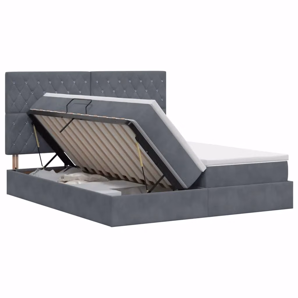 Letto con Contenitore vidaXL in Velluto Grigio con Base Lift Up L: 200 cm, P: 200 cm, H: 140 cm – 2