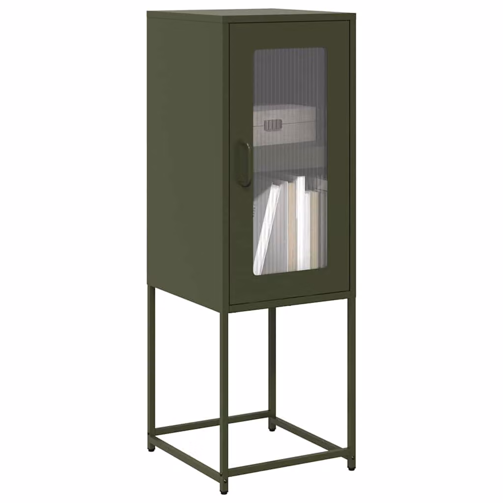 Credenza moderna vidaXL in metallo verde con ante in vetro, L/P/H: 36 x 39 x 107 cm