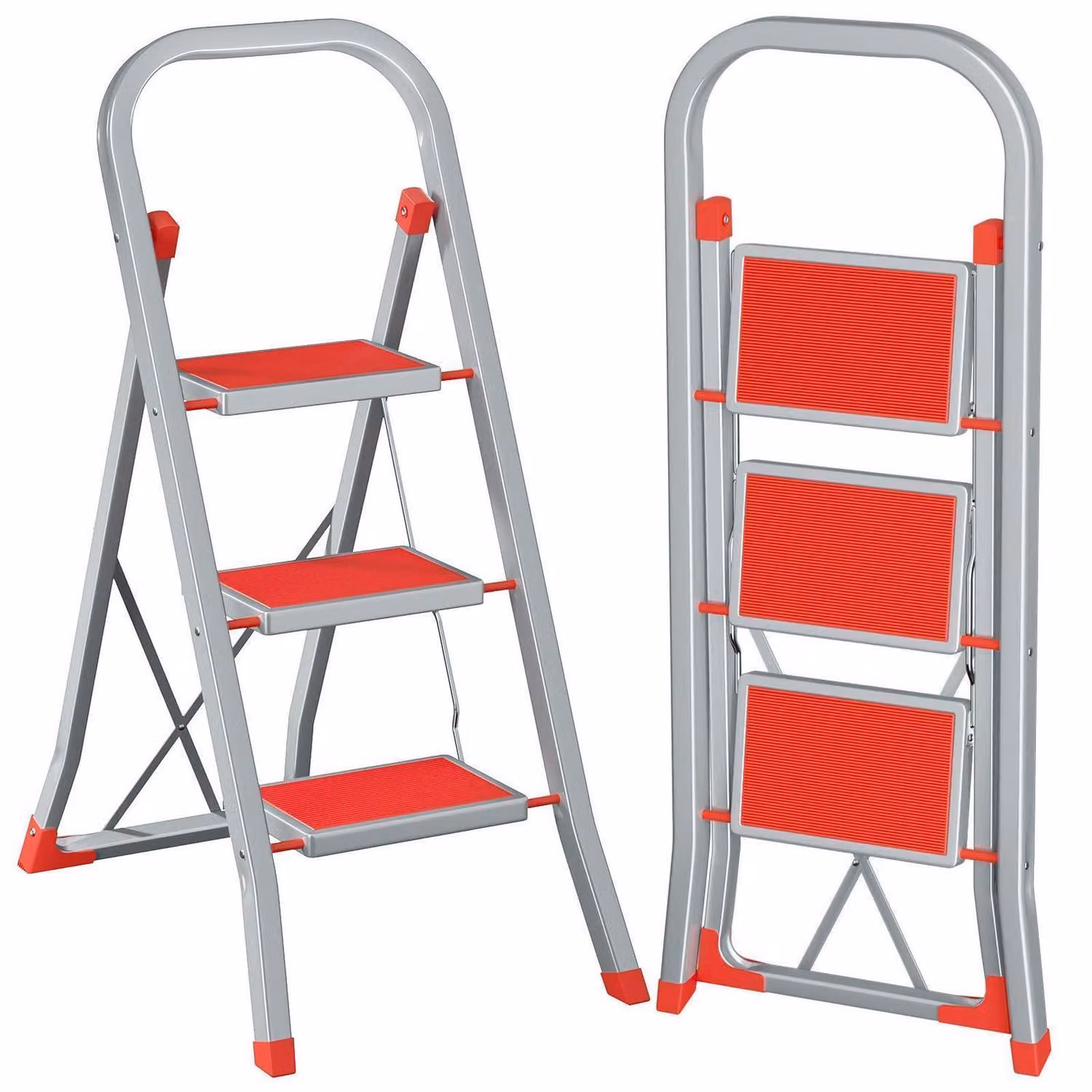 Scala a tre gradini, con portata massima di 150 kg, colore grigio e rosso