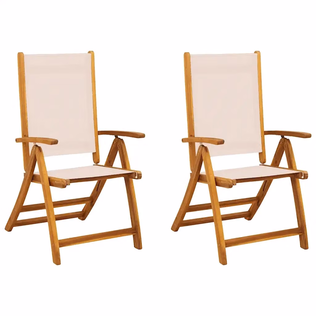 Set di 2 sedie pieghevoli vidaXL in legno di acacia oliato e textilene beige per giardino e terrazzo – 2