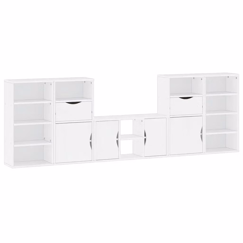 Set Mobile TV ODDA da 5 pezzi con Contenitore vidaXL in Legno di Pino Bianco Rustico L: 140 cm, P: 40 cm, H: 79 cm – 2