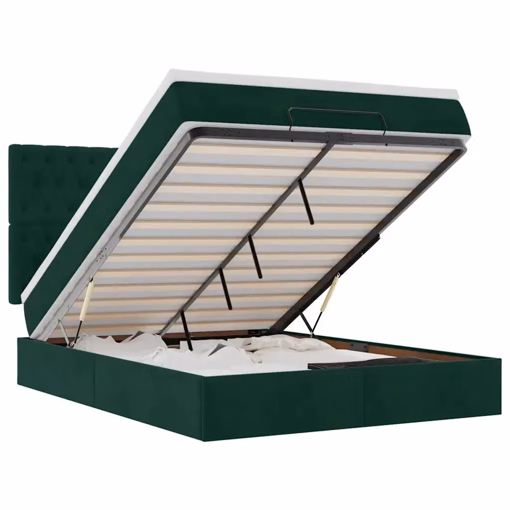 Letto con Contenitore a Sollevamento vidaXL in Velluto Verde e Bianco con Porte USB e Illuminazione Sotto il Letto L: 200 cm, P: 140 cm, H: 280 cm – 2