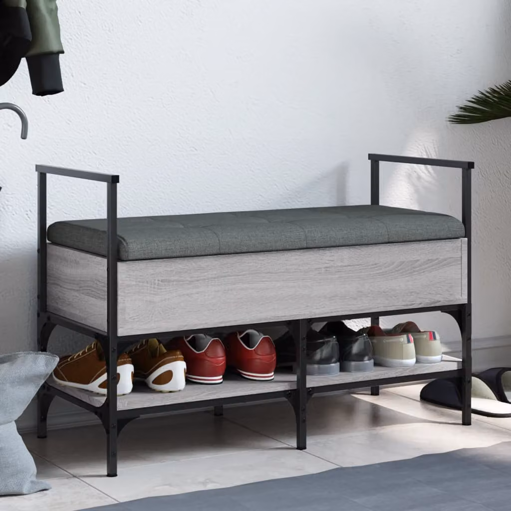 Panca porta scarpe vidaXL moderna in legno e metallo, Grigio, L: 85,5 cm, P: 42 cm, H: 57,5 cm