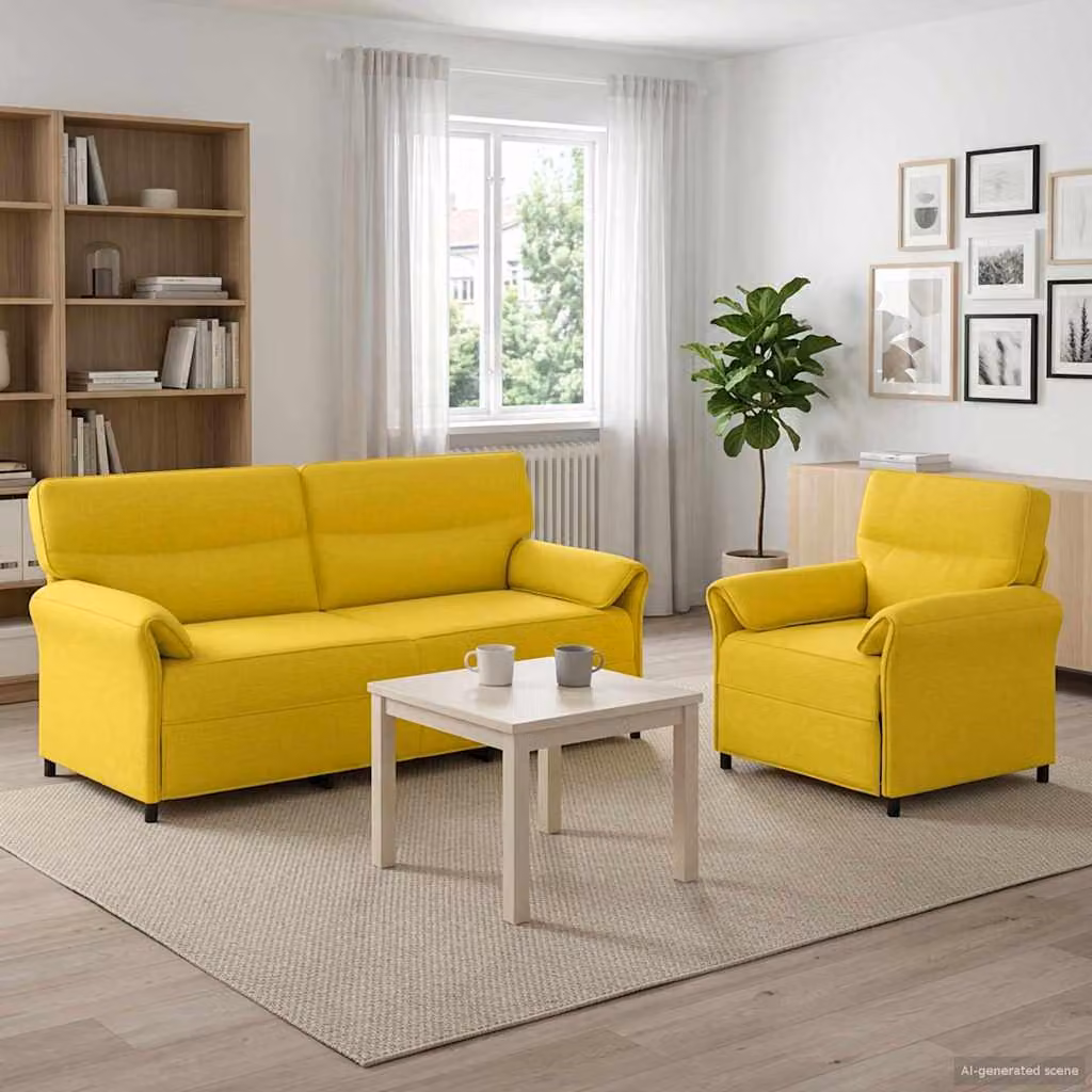 Set di 2 divani moderni vidaXL in tessuto giallo con struttura in metallo per il tuo soggiorno