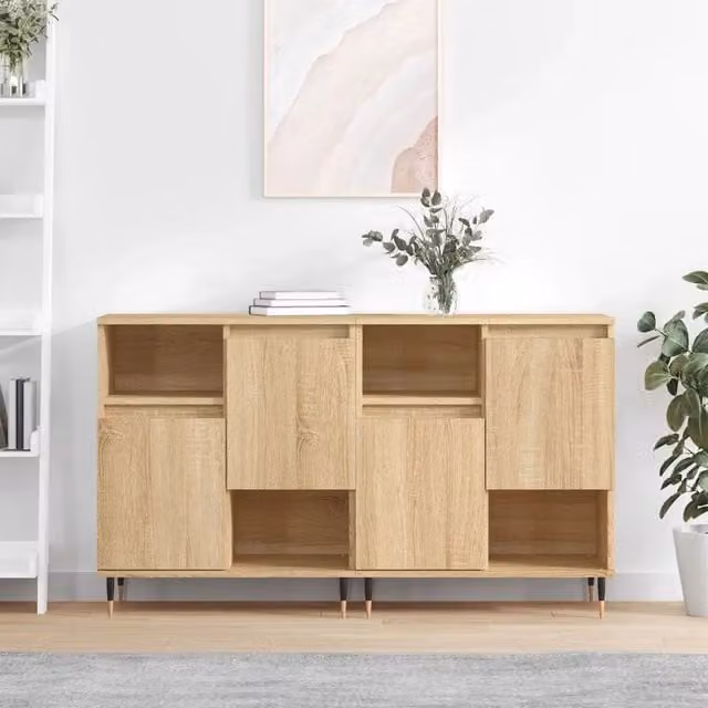 Set di 2 credenze vidaXL in legno e metallo color rovere, modello classico da parete, L: 120 cm, H: 70 cm, P: 35 cm