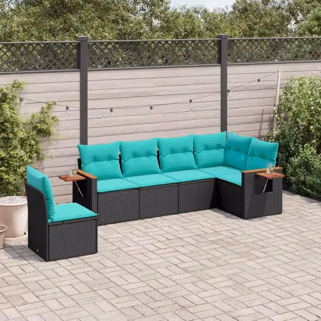 Set Divani da Giardino 6 pz con Cuscini Nero in Polyrattan 3226855