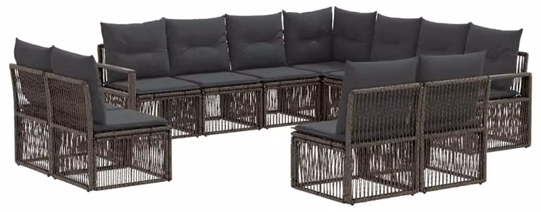 Set da giardino composto da 11 pezzi, colore grigio, realizzato in rattan sintetico