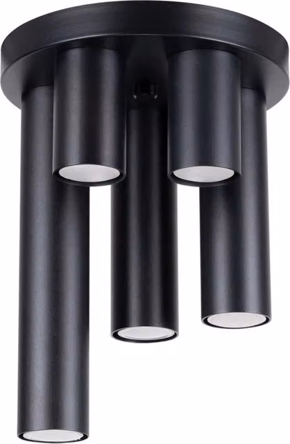 Plafoniera moderna Pure Lume nera tonda in metallo con 5xGU10, diametro: 25 cm