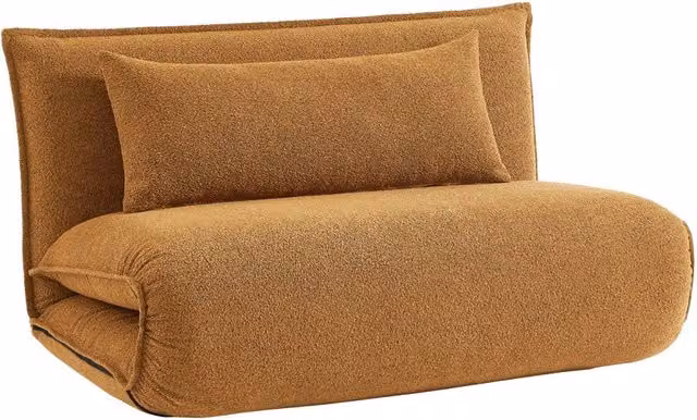 Poltrona letto convertibile Sweeek in tessuto bouclé giallo per adulti, design moderno con struttura in metallo, L/P/H: 120 x 80 x 66 cm – 1