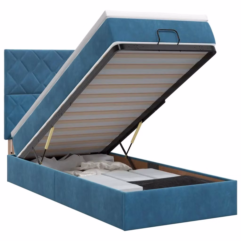 Letto ottomano con materasso in velluto blu e bianco vidaXL L: 200 cm, P: 90 cm, H: 128 cm – 2