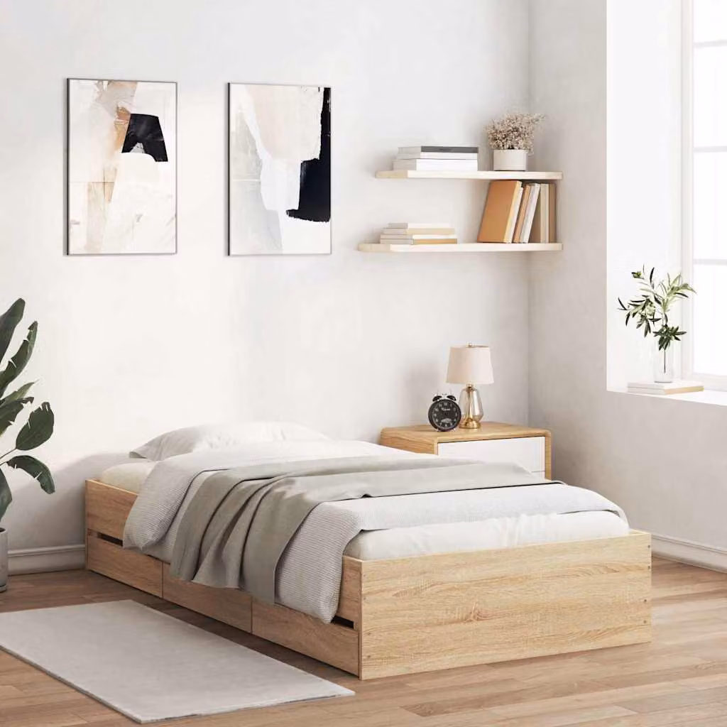 vidaXL Giroletto con Cassetti in Rovere Sonoma e Legno Multistrato, L/P/H: 90 x 200 x 33 cm – 1