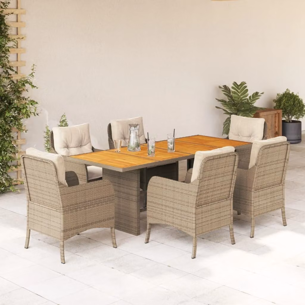 Maison Exclusive - Set da pranzo da giardino 7 pezzi con cuscini in polyrattan beige