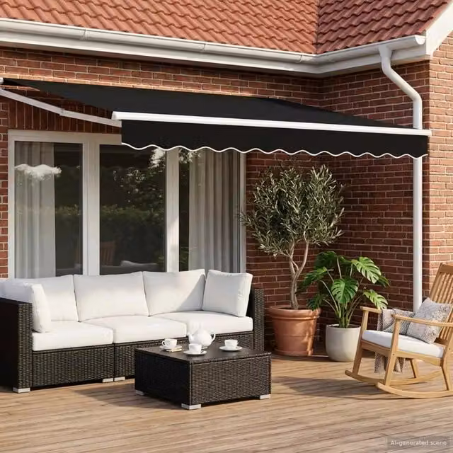 Tenda retrattile manuale con LED-Tenda parasole per balcone Nero e Bianco 3,5 x 2,5 m
